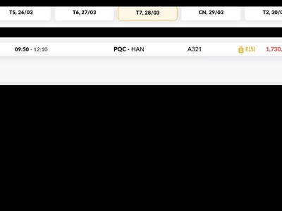 Vé Máy Bay Phú Quốc  PQC  - Hà Nội  HAN  Thứ năm 26/03/2026 2