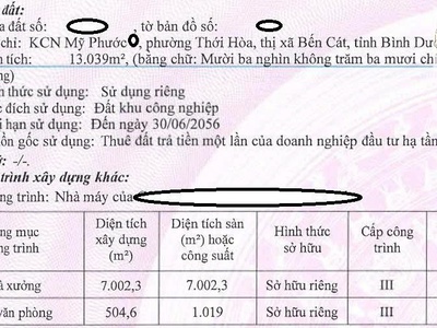 Bán nhà xưởng KCN Mỹ Phước, Bến Cát, Bình Dương 7.506m 3