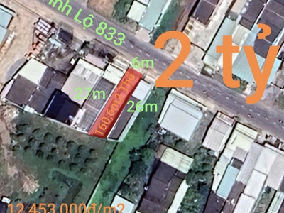 Bán lô đất thổ mặt tiền tỉnh lộ 833 giá 2 tỷ 0