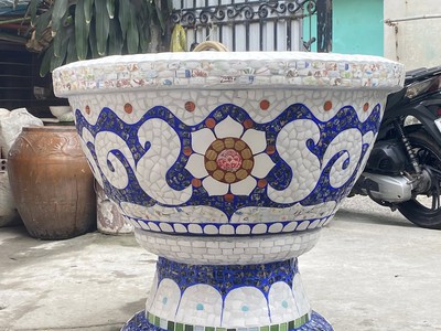 Chậu hoa   chậu cảnh   chậu hoa khảm miễng chén dĩa, ghép sành sứ   chậu to 2