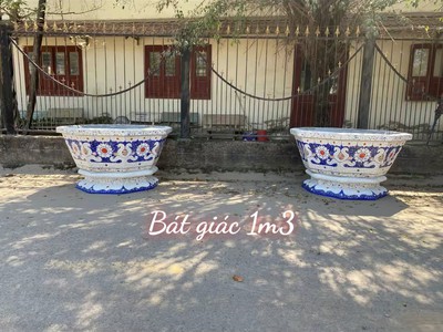 Chậu hoa   chậu cảnh   chậu hoa khảm miễng chén dĩa, ghép sành sứ   chậu to 14