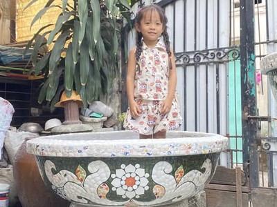 Chậu hoa   chậu cảnh   chậu hoa khảm miễng chén dĩa, ghép sành sứ   chậu to 16