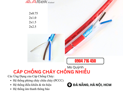 Cáp chống cháy chống nhiễu FR2x0.75, 2x1.0, 2x1.5, 2x2.5  Altek Kabel 0