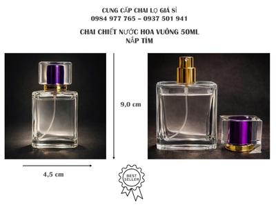 Sỉ chai thủy tinh chiết nước hoa vuông 50ml - Nắp tím 0