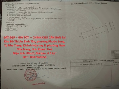 Đất đẹp   giá tốt    chính chủ cần bán tại khu đô thị an bình tân, phường phước long, tp nha trang 0