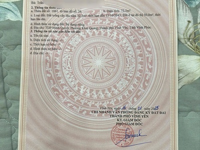 Bán đất Minh Quyết, Khai Quang, Vĩnh Phúc. Diện tích 72m2 giá chỉ 1.88 tỷ 0