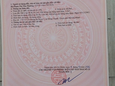 Sở hữu ngay lô đất đẹp - giá tốt - vị trí đắc địa tại đường ấp đông 2, xã đông thạnh 1