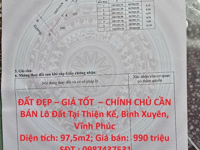Đất đẹp giá tốt chính chủ cần bán lô đất tại thiện kế, bình xuyên, vĩnh phúc 0