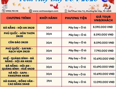 Tour Máy Bay Lễ30/4 1/5 1