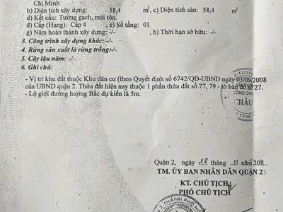 Chính chủ bán nhà cấp 4 hẻm oto con đường số 5 bình trưng tây, quận 2 ,100m2 sổ hồng riêng 0