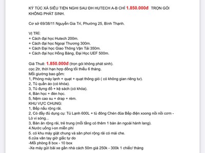 Ký túc xá nguyễn gia trí bình thạnh gần hutec,giao thông vận tải, ngoại thương  nguyễn gia trí, 0