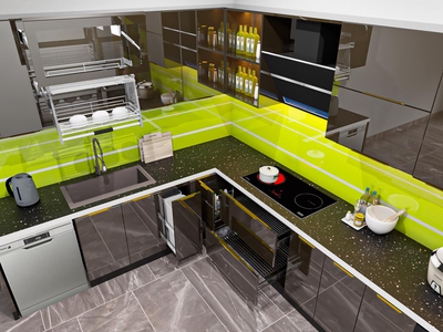 Tủ Bếp Nhựa Picomat Phủ Acrylic Bóng Gương Chữ L Hiện Đại 2