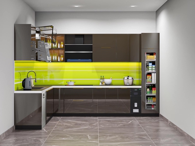 Tủ Bếp Nhựa Picomat Phủ Acrylic Bóng Gương Chữ L Hiện Đại 1