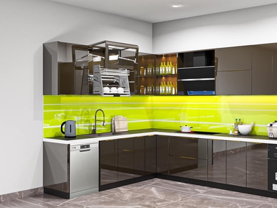 Tủ Bếp Nhựa Picomat Phủ Acrylic Bóng Gương Chữ L Hiện Đại 0