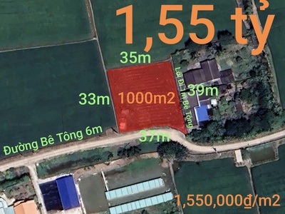 Bán lô đất lúa chuyển thổ đường bê tông 6m giá 1,55 tỷ 0