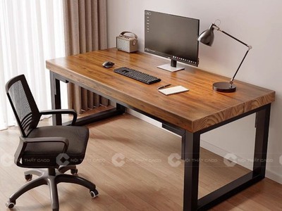 Bàn Làm Việc Tại Nhà Gỗ Tự Nhiên Kết Hợp Chân Sắt Hiện Đại 2