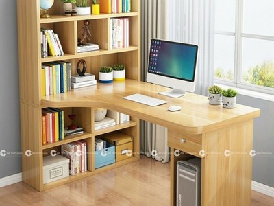 Bàn Làm Việc Tại Nhà Gỗ MDF Chữ L Kết Hợp Kệ Sách Đa Năng 2