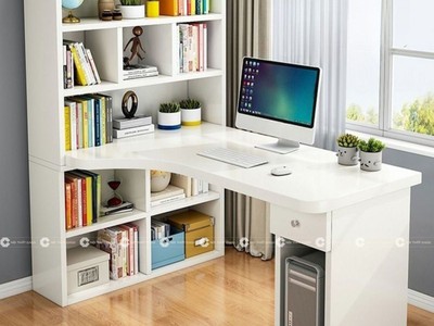 Bàn Làm Việc Tại Nhà Gỗ MDF Chữ L Kết Hợp Kệ Sách Đa Năng 1