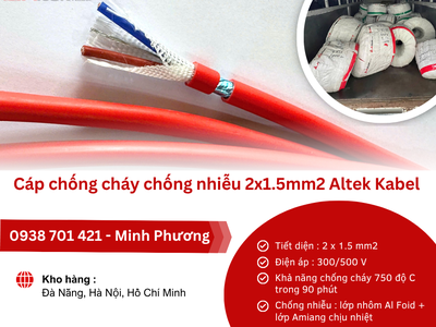 Cáp chống cháy chống nhiễu 2x1.5mm2 Altek Kabel phân phối Đà Nẵng, Quảng Ngãi 0