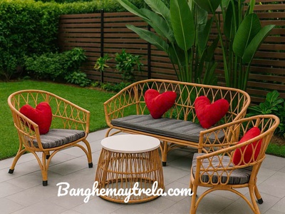 Bàn ghế sofa mây nhựa 2