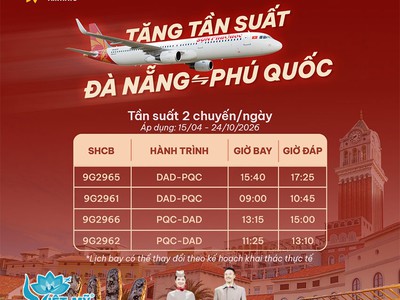 Tăng tần suất Đà Nẵng   Phú Quốc, linh hoạt giờ bay hè 2026 0