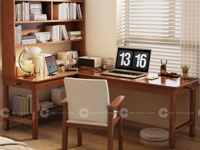Bàn Làm Việc Tại Nhà Gỗ Sồi Tự Nhiên Kết Hợp Giá Sách Hiện Đại 2