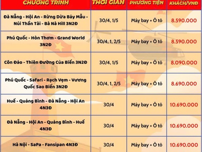 SGC TOURIST   Lịch trình tour lễ 30/04   01/05 0