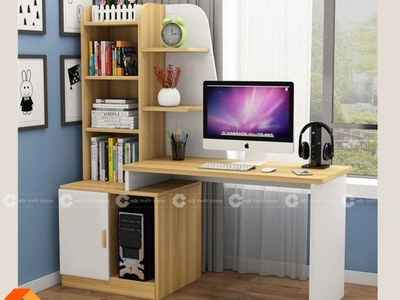 Bàn Làm Việc Tại Nhà Gỗ MDF Kết Hợp Kệ Sách Thông Minh 2
