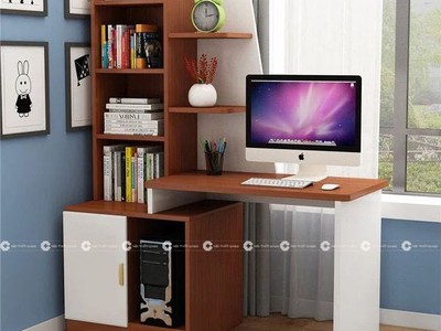 Bàn Làm Việc Tại Nhà Gỗ MDF Kết Hợp Kệ Sách Thông Minh 1