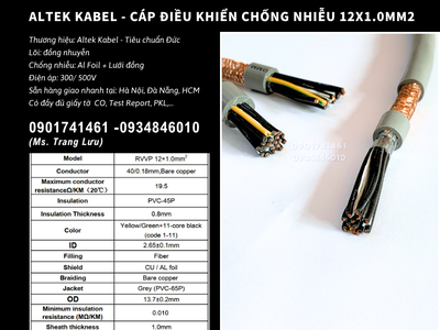 Altek Kabel - Cáp điều khiển chống nhiễu 12x0.5 Bình Định, Phú Yên, Khánh Hòa, Ninh Thuận 0