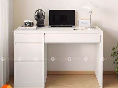 Bàn Làm Việc Gỗ MDF Tại Nhà Màu Trắng Có Hộc Kéo Nhỏ Gọn 2
