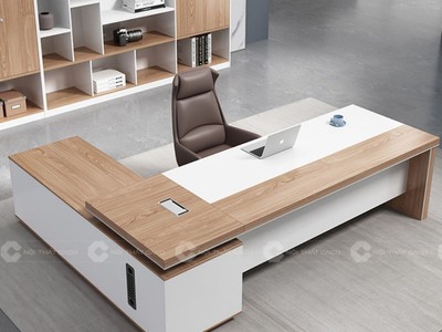 Bàn Giám Đốc Gỗ Công Nghiệp MDF Chữ L Kèm Hệ Kệ Lưu Trữ 0