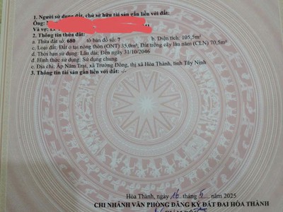 Chính chủ cần bán ạ. lô đất sổ riêng ngay trường đông, hòa thành, tỉnh tây ninh 2