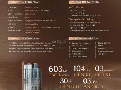 Mở Bán Căn Hộ Cao Cấp Iconia Lakeside  54 Tố Hữu , Full Nội Thất - Giá Trực Tiếp CĐT 0