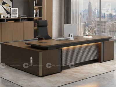 Bàn Giám Đốc Gỗ MDF Chữ L Màu Nâu Sang Trọng Hiện Đại 2