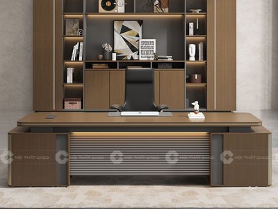 Bàn Giám Đốc Gỗ MDF Chữ L Màu Nâu Sang Trọng Hiện Đại 1