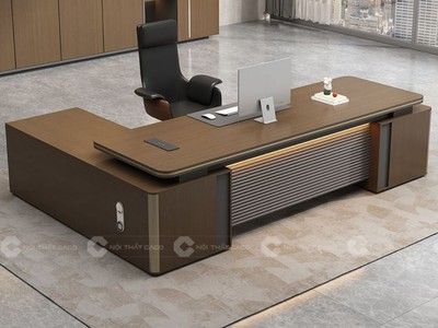 Bàn Giám Đốc Gỗ MDF Chữ L Màu Nâu Sang Trọng Hiện Đại 0
