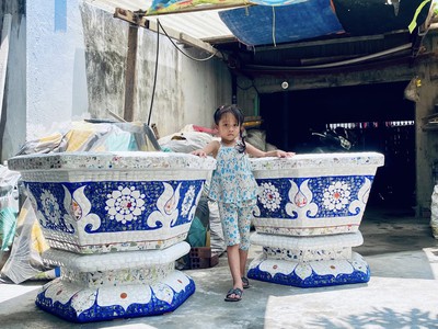 Cơ sở chậu hoa Thế Sơn - chậu hoa dán sành sứ - chậu khảm sành - cẩn miễng 14