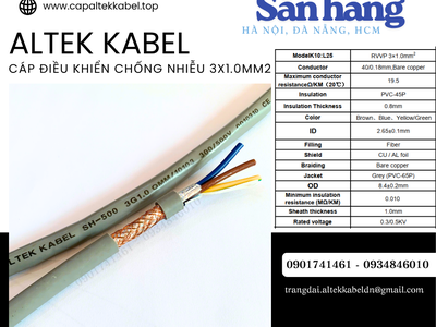 Cáp điều khiển Sh-500 3x1.0 chống nhiễu Altek Kabel sẵn Đà Nẵng, Hà Nội, Sài Gòn 0