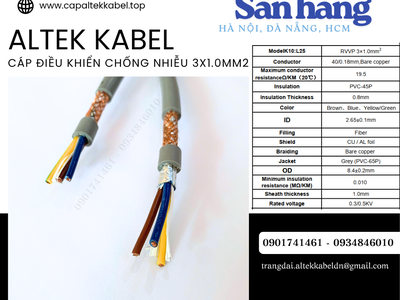 Cáp điều khiển Sh-500 3x1.0 chống nhiễu Altek Kabel sẵn Đà Nẵng, Hà Nội, Sài Gòn 1
