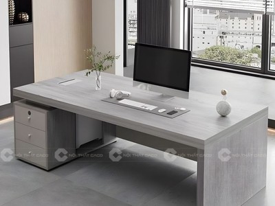 Bàn Giám Đốc Gỗ Công Nghiệp MDF Màu Xám Kết Hợp Tủ Lưu Trữ 1