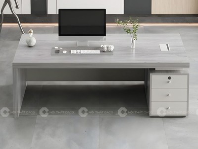 Bàn Giám Đốc Gỗ Công Nghiệp MDF Màu Xám Kết Hợp Tủ Lưu Trữ 0