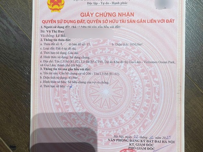 Chính chủ bán căn hộ tòa R1.02 , 1PN ,DT 44m2 . View nội khu tại Vinhomes Ocean Park Gia Lâm 5