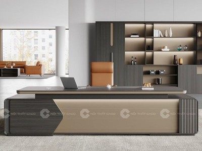 Mẫu Bàn Giám Đốc Gỗ Công Nghiệp Chữ L Màu Xám Quyền Lực 1