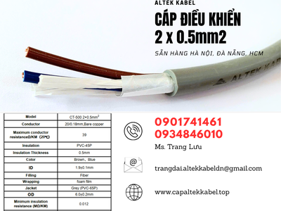 Cáp điều khiển, cáp tín hiệu 2x0.5 sẵn Đà Nẵng, Quảng Nam, Huế, Quảng Trị 1