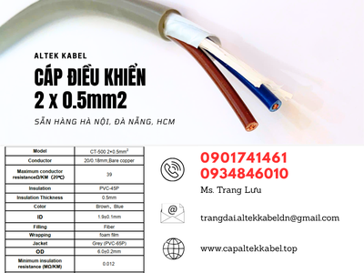 Cáp điều khiển, cáp tín hiệu 2x0.5 sẵn Đà Nẵng, Quảng Nam, Huế, Quảng Trị 2