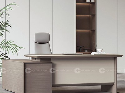 Bàn Giám Đốc Gỗ Công Nghiệp Chữ L Có Hệ Tủ Lưu Trữ Gọn Gàng 1