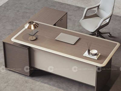 Bàn Giám Đốc Gỗ Công Nghiệp Chữ L Có Hệ Tủ Lưu Trữ Gọn Gàng 0