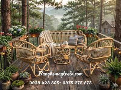 Bàn ghế sofa mây tay cuộn phòng khách 2