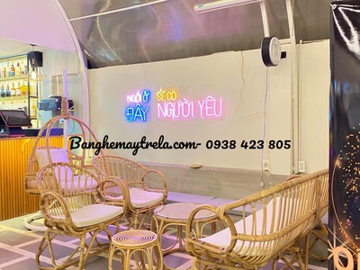 Bàn ghế sofa mây tay cuộn phòng khách 4